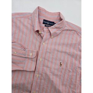 Vintage Ralph Lauren Shirt Men Classic Fit‎ Flesh Pony Pink Blue Striped XL
